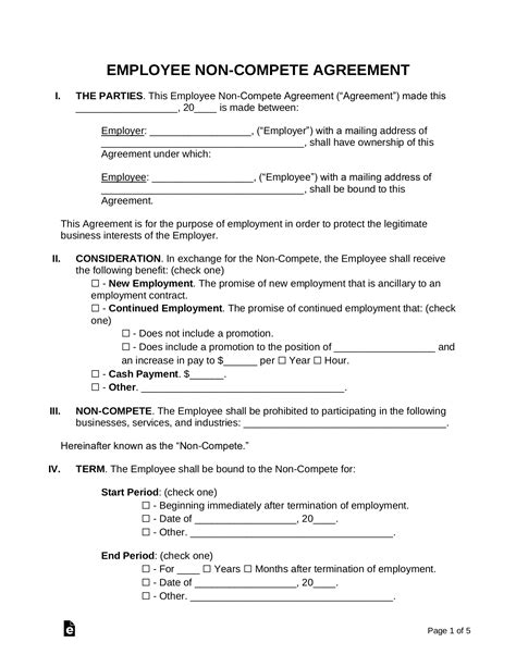employee non compete agreement contract